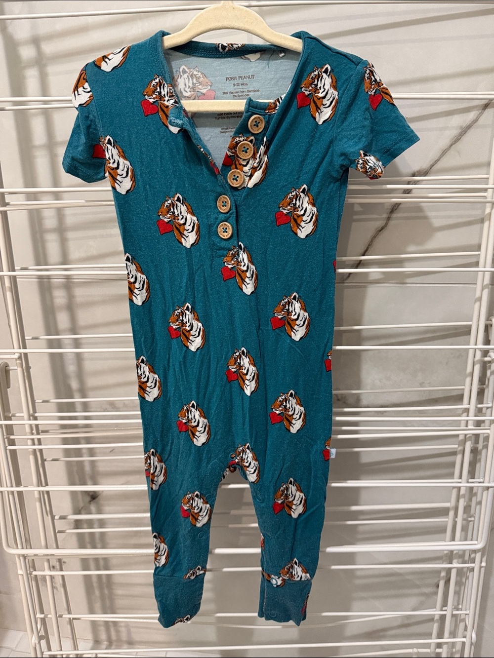 Posh peanut Teal Short-Sleeve One-Piece with Tiger Print
